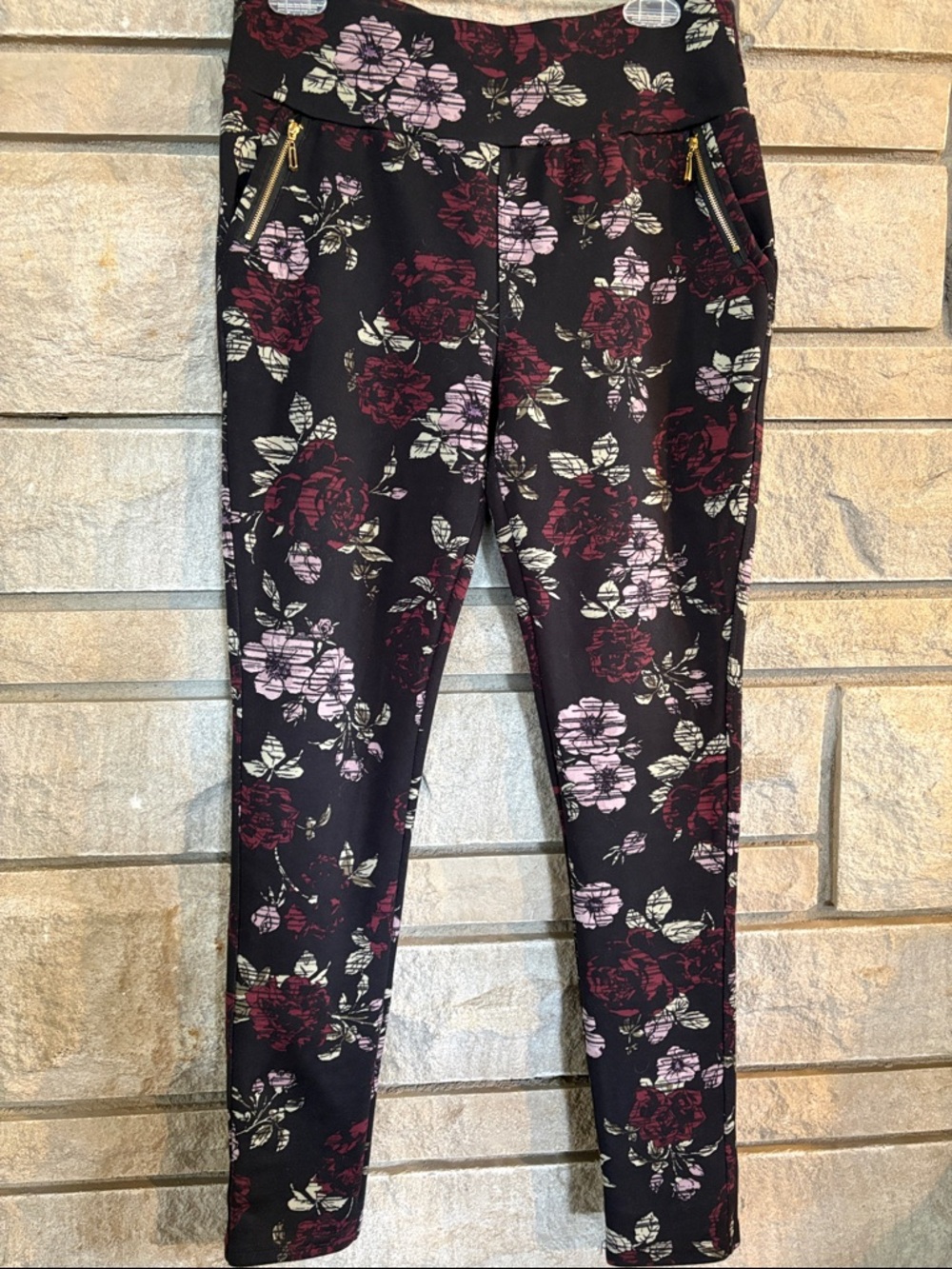 Black Floral Leggings with Zip Pockets